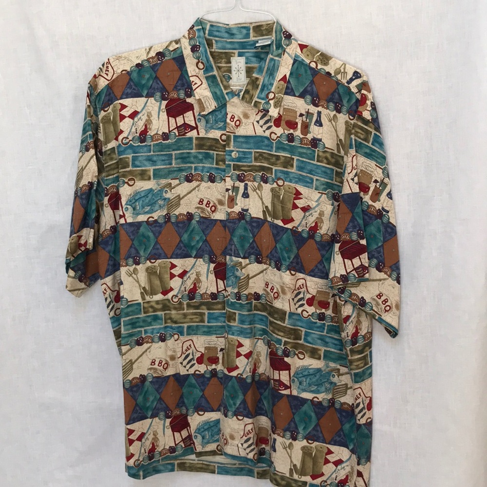 Burma Bibus Men’s Vintage Silk BBQ Grill Button Up